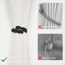 Pretty Jolly 2 Pack Natural Cotton Rope Curtain Tiebacks Farmhouse Rustic Style Decorative Drape Tie Backs Spiral Braided Curtain Holdbacks for Home & Office Sheer/Light Weight Drapery (C-Black)