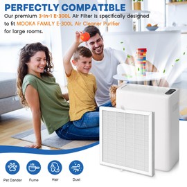 E-300L Air Filter Replacement Compatible with Mooka Air Purifier, 3-in-1 e-300l Replacement Filter, Pre-Filter Activated Carbon Fit for MOOKA and FAMILY, 2 PC, White