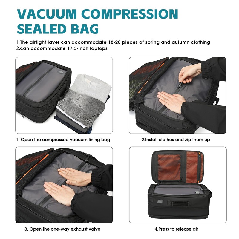 TANGCORLE Vacuum Compression Backpack with Pump, Extra Large Capacity 45L
