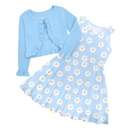 Girl Blue Dresses Size 7 8 Girls Kids Floral Cotton Dress for Girls Long Sleeve Back to School Outfits 7 8 Years Old