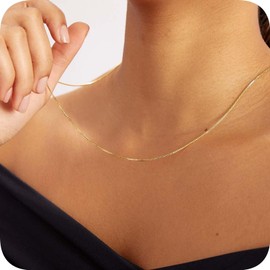 DuoHanNaLa Italian Diamond Cut Box Chain Necklace for Women Men 1 1.5 2 3 mm 14K Gold Plated Sturdy Brass Plain Chain Flexible Wear Alone or Stacked Jewelry Gifts Unisex Size 16/18 / 20/22 Inches, 18