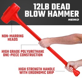 NEIKO 02882B 12 Lb Dead Blow Hammer, 36-1/2” Long, Red, Unibody Molded, Ergonomic Textured Handle, Spark and Rebound Resistant, One Piece Steel Core, 3 Inch Head