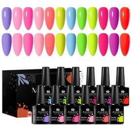 MSRUIOO Bright Gel Nail Polish Set 12PCS Gel Polish Kit Purple Pink Green Bright Color Gel Nail Polish Kit for All Season Fun DIY Manicure Kit Gift for Women