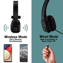 PRO Wireless Headset Compatible with vivo X50 Pro with Boom Dual V5.3 Bluetooth Plus 3.5mm 1/8 Backup Cable Car Truck Driver (Black)