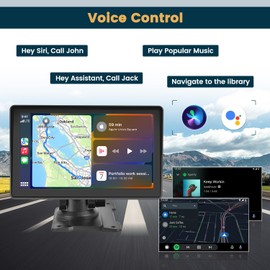 Hikity Portable Car Stereo Wireless Apple CarPlay Screen, Wireless Android Auto Car Radio, 7 Inch Full Touchscreen Stereo with Bluetooth 5.1 FM Transmitter USB AHD Rear View Camera