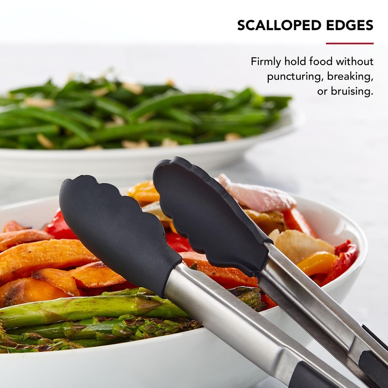 KitchenAid Silicone Tipped Side Locking Tongs, Black, 12 Inch