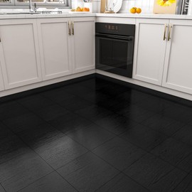LaCheery 36-Pack Black Wood Peel and Stick Floor Tile Wood Look 12"x12" Waterproof Vinyl Flooring Planks Dark Wooden Floor Tiles Peel and Stick Wooden Flooring for Bathroom Bedroom Laminate Plank