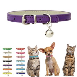 Purple Kitten Collar with Bell, Soft Pu Leather Small Dog Collars Adjustable Buckle for XXS XS Extra Small Medium Tiny Female Male Boys Girls Pets Puppy Cats Teacup Yorkie XX-Small