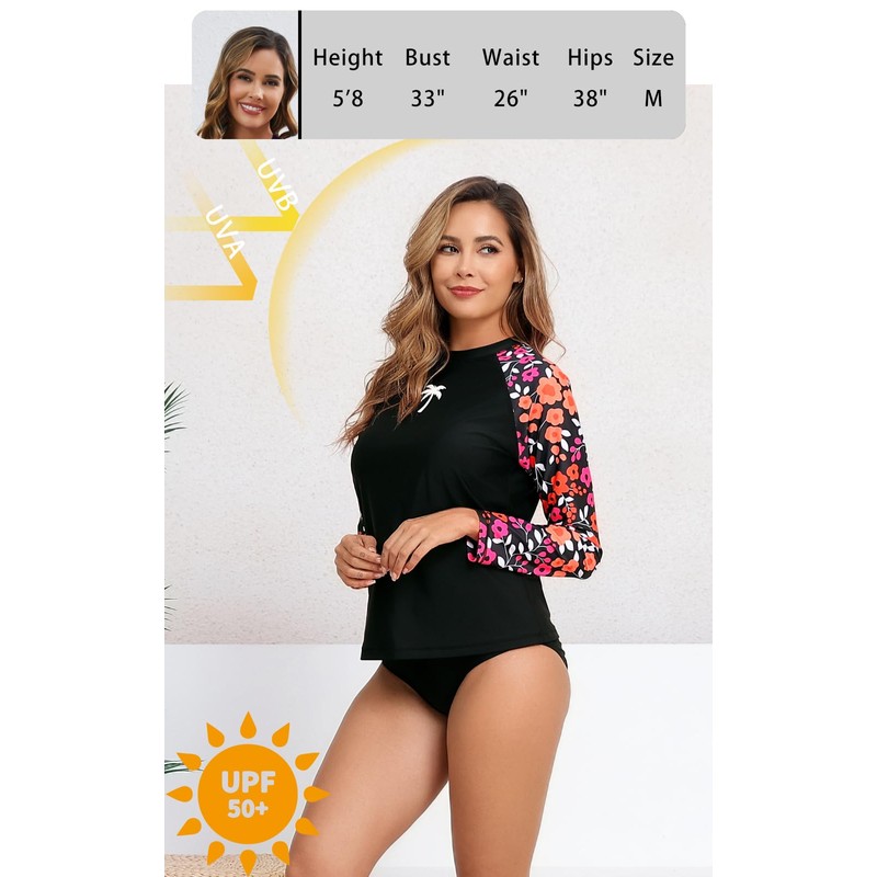 Halcurt Women's Long Sleeve Rash Guard Swim Top UPF50+ SPF