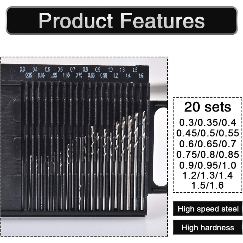 HOHXEN Mini Micro Drill Bit Set (0.3-1.6 mm Shank), Suitable
