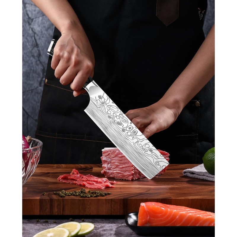 MOSFiATA 7” Nakiri Chef's Knife with Finger Guard, German High
