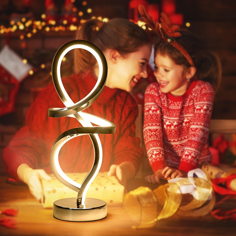 Mayful Modern RGB Table Lamp with LED Spiral Design, Silver