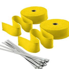 Stark Industries - Yellow 2" x 50ft Fiberglass Exhaust Wrap with Stainless Steel Ties (11.8in) Header Wrap Heat Shield Sleeve for Cars and Motorcycle - 2-PACK