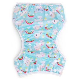 Teamoy Set of 2 Baby 0-3 Years Old Water Play Pants Adjustable Button Waterproof Swimming Classroom Park Beach Pool (Unicorn Pink+Unicorn Blue)