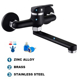 Kitchen Tap, Wall Mounted Basin Mixer Tap, Kitchen Tap, Single Lever Mixer, Wall Basin Mixer Tap with 360° Rotatable for Kitchen, Chrome (Type2)