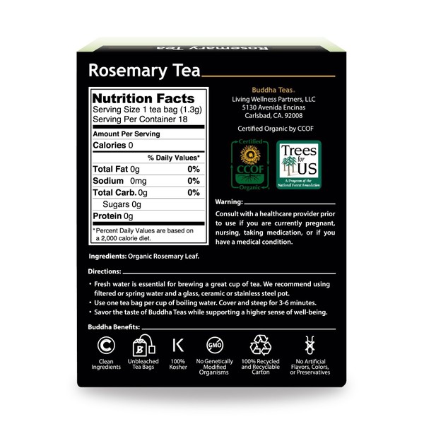 Buddha Teas Organic Rosemary Tea | 18 Bags | Cognitive Stimulant | Improves Memory | Antioxidants | Anti-Inflammatory | Made in the USA