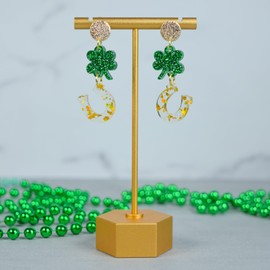 St Patricks Day Earrings for Women Dangling Shamrocks Acrylic with Stainless Steel Handmade by The Painted Pug (Shamrock HorseShoe)