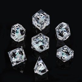 GU EI TE Liquid Core Resin DND Dice,Cat Style Polyhedral Dice 7-Die Set Quicksand Handmade for RPG MTG Table Games