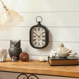 NIKKY HOME Small Retro Black Wall Clock, Silent Battery Operated Vintage Metal Rectangle Analog Hanging Clock for Bathroom Kitchen Living Room Bedroom Office (10.6" H x 6" W)