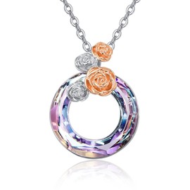 AENEAS Daisy Sunflower Rose Necklace 925 Sterling Silver Birth Month Flower Pendant Necklace Crystal Pendant Flower Jewelry Gifts for Women Girls, Sterling Silver, No Gemstone