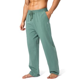 Pudolla Men's Cotton Yoga Sweatpants Athletic Lounge Pants Open Bottom Casual Jersey Pants for Men with Pockets (Green 3X-Large)