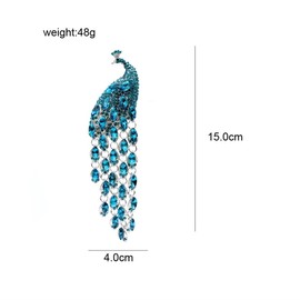 Peacock Tassel Brooch Long Tail Crystal Peacock Brooch Vintage Crystal Peacock Corsage Diamond Peacock Sweater Jewelry Corsage Wedding Evening Party Elegant Jewelry