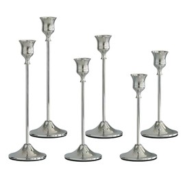 Juego de Candelabros de Metal, Porta Velas Decoración de Mesa Moderno y Simple, Adornos de Decoración de Ambiente para Fiestas de Bodas, Halloween, Navidad y San Valentín. (6, Plata)