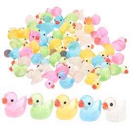 Outanaya 50pcs Luminous Miniature Duck Decorations for Party and Crafts Resin Micro Landscape Ornaments in Fluorescent Green Yellow and Blue for Dollhouses and DIY Projects