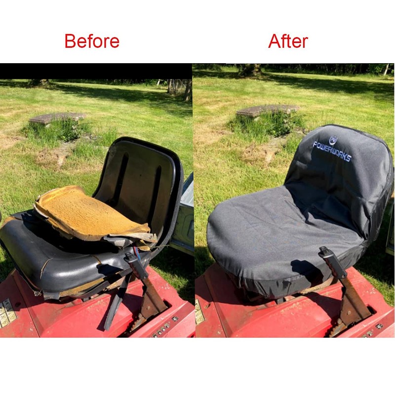 POWERWORKS Weatherproof Deluxe Riding Lawn Mower Seat Cover, Medium, Black