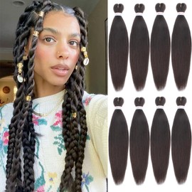 Kachanaa 26 Inch Pre Stretched Braiding Hair 8 Packs EZ Braids Yaki Hot Water Setting Kanekalon Hair for Braiding Yaki Texture Pre Stretched Braiding Hair Extensions 4#