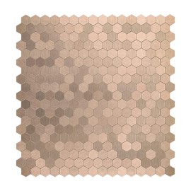 Copper Peel and Stick Backsplash, Self Adhesive Mini Hexagon Backsplash Aluminum Mosaic Tile for Kitchen Bathroom (6 Sheets)