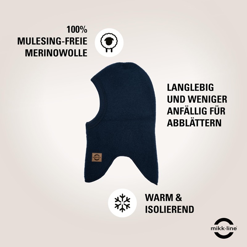 Mikk-line Wool Full-Face Balaclava, Children's Beanie to Pull On, Unisex
