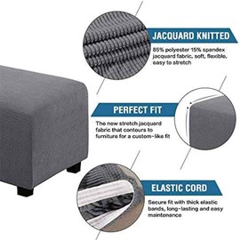 BXFUL Ottoman Protective Cover, Rectangular Stool Jacquard, Square Stool Cover, Stool Cover for Footstool, Stool Protector Washable Cover Stool Cover (X-Large, Dark Grey)