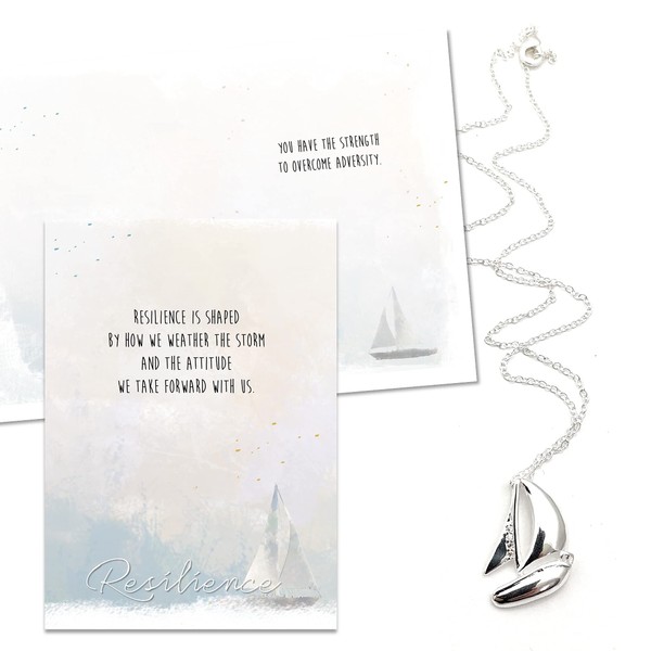 Smiling Wisdom - Resilience Storm Sailboat Gift Set - You Have the Strength to Overcome Adversity - 925 Silver Plated Sailboat - Grief - Woman Pendant Necklace for Her