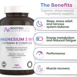 Nootro Essentials Magnesium 3-in-1 Capsules (60 Servings), High Strength Magnesium Supplement with Glycinate, Malate and Citrate for Muscle Pain, Sleep and Digestion