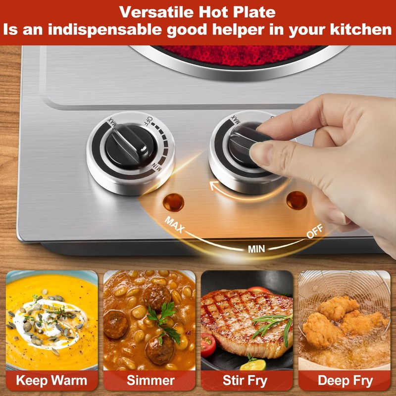 Hot Plate,Cusimax Dual Infrared Burner, Electric Ceramic Glass Stove,Adjustable Temperature