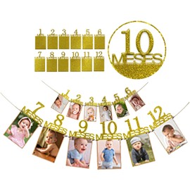 Garland for 12 Months Baby, 1 Year Decoration, Decoration for Baby 1 Year, Decoration for Girl 1 Year, Decoration for 1 Year, Birthday Decoration, First Birthday Party (Gold)