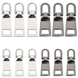 Tosenk Zipper Pulls (12 Packs/2 Sizes/Silver+Black) Zipper Replacement Zipper Chuck Zipper Tab Pull Tab Replacement Metal Easy Installation for Purse, Bag, Clothing, Shoes Fastener Repair DIY Crafts Handmade Sewing Clothing Accessories
