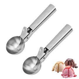 Ice Cream Scoop, Stainless Steel Cookie Scoop with Easy Trigger, Multiuse Fruit Dessert for Potato Yogurt Meatball Watermelon (Pack of 2)