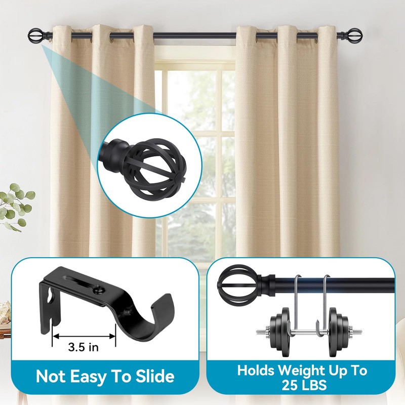 Curtain Rods for Windows 48 to 84, 2 Pack 5/8