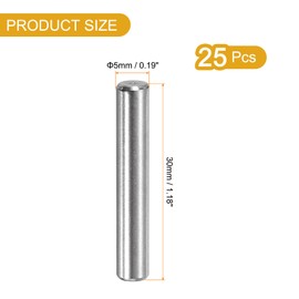 sourcing map 25 Pcs 5mm x 30mm Shelf Pins, Shelf Pegs Shelf Dowel Pins, Adjustable Shelf Support Pins Fasten Elements Stainless Steel Silver(0.19 x 1.18 Inch)