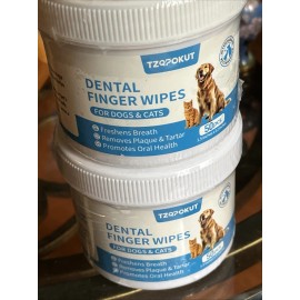 TZQPOKUT NEW LOT 2 TZQPOKUT DENTAL FINGER WIPES For DOGS & CATS 50 ct Ea