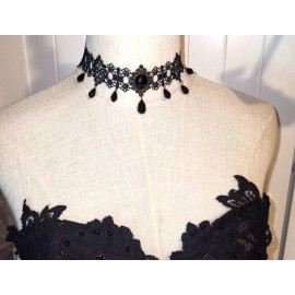 Unbranded/Choker 2 Victorian Black Lace Choker Collar with Black Beads Vintage Sexy Punk Gothic
