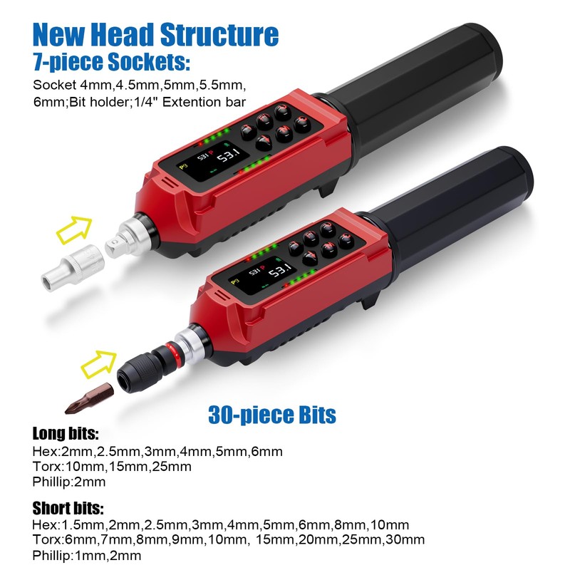 ANPUDS Digital Torque Screwdriver, 0.8-53.1in-bs/0.09-6Nm, Electronic Adjustable Torque Screwdriver Wrench