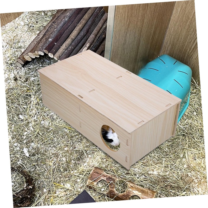 WOONEKY Multi Chamber Wooden Hamster House Durable Hamster Hideout Natural