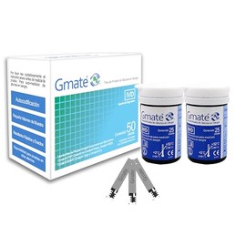 GMATE Tiras Reactivas con 50 Piezas.Glucómetros compatibles Familia GMATE. 2 empaques de 25 Tiras cada uno