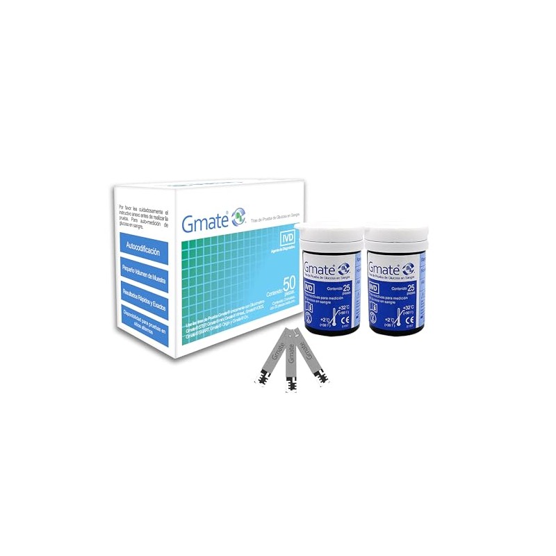 GMATE Tiras Reactivas con 50 Piezas.Glucómetros compatibles Familia GMATE. 2