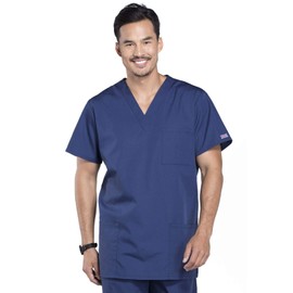 Cherokee Scrub Sets for Women and Men, 6 Pocket Medical Scrubs with V-Neck Top 4876 & Drawstring Cargo Pant 4100, Navy- XS Top/XS Short Pant