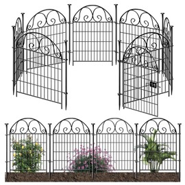 Getlay Tall Garden Animal Barrier Fence with Gate, 36 in(H)×18 Ft(L) 8 Panels Dog Digging Fence Barrier, Black Heavy Duty Metal Temporary Fence, Reusable Defense Fence for Outdoor Yard