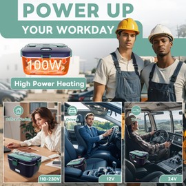 DUPASU Electric Lunch Box Food Warmer: 100W Heated Lunch Box for Adults, 1.8L Portable Fast Heating Lunchbox Food Heater for Car, Truck, Work, Travel, Lonchera Elctrica Porttil 12/24V/110-230V